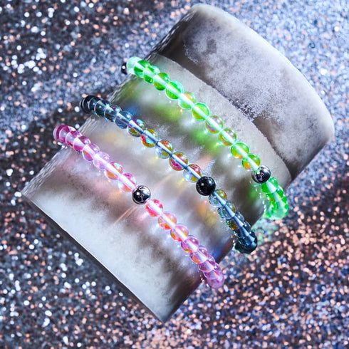Grüner Mond | Silber | Galaxie Glas Makramee Perlen Armband